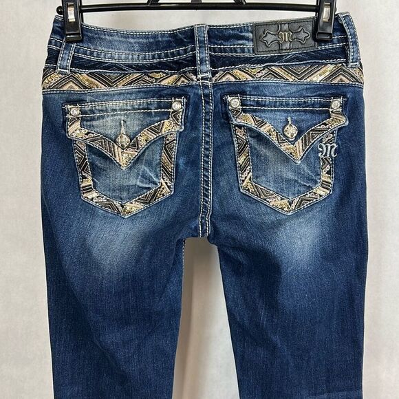 Miss Me Mid-Rise Slim Boot Cut Jeans Sz 27 Denim 33" Inseam Western Cowgirl - Picture 5 of 11